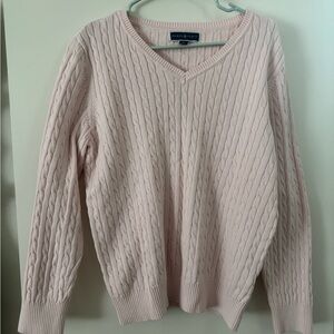 Scott Women's Light Pink V-Neck Cable Knit Sweater
